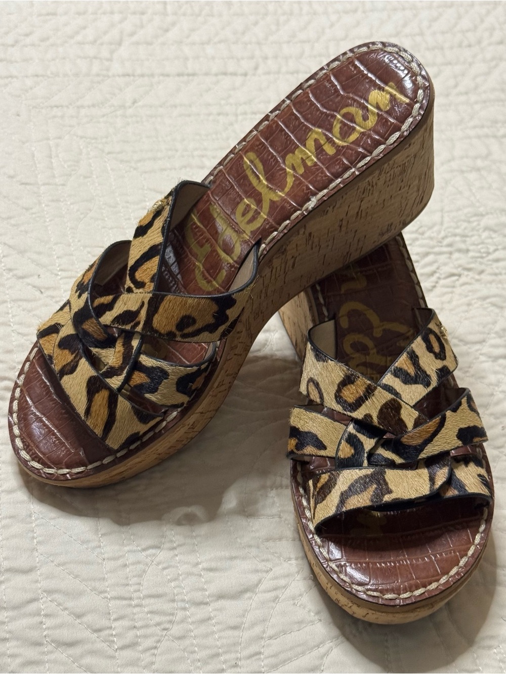 Sam Edelman Leopard Print Wedge Slides - Gold/Brown/Black